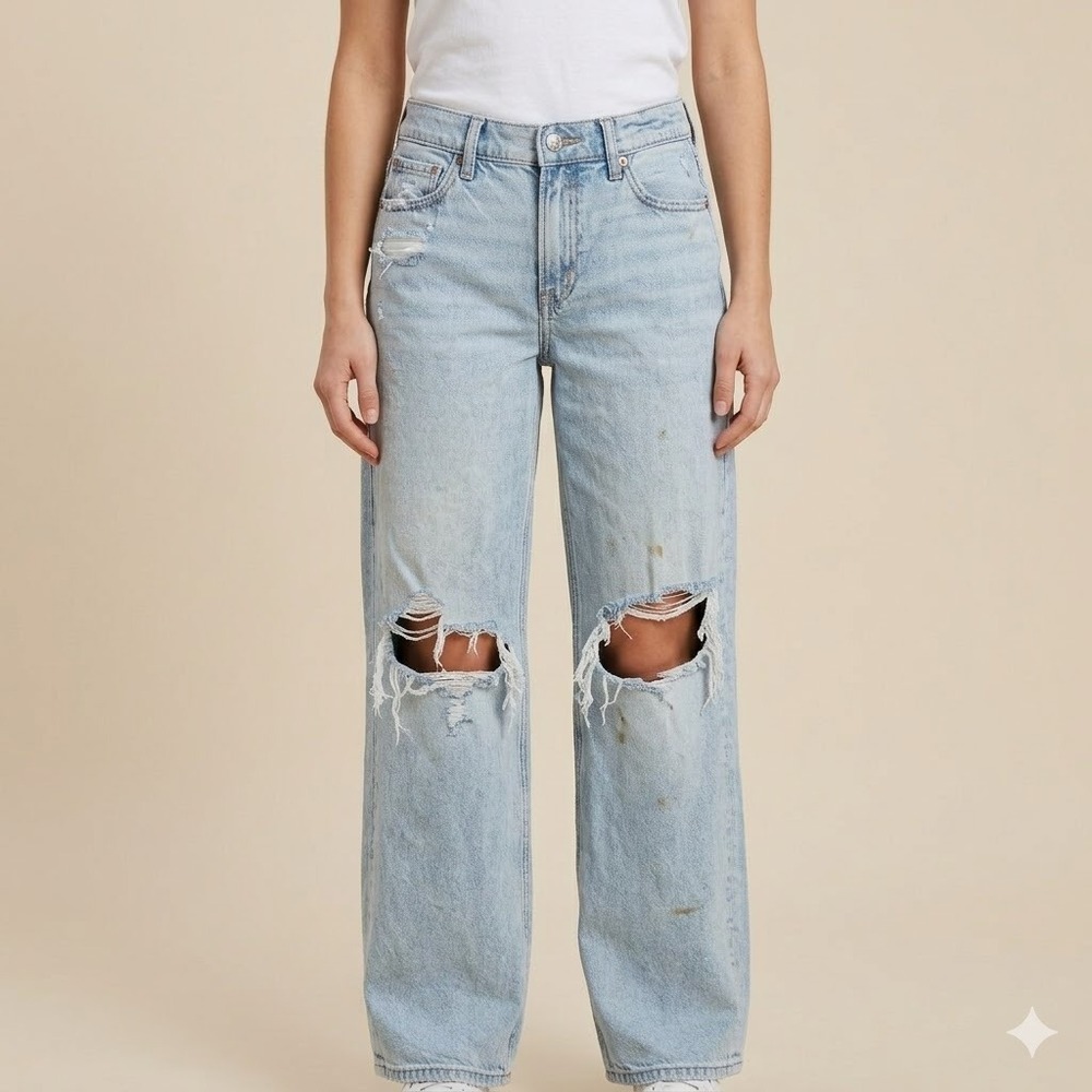 American‎ Eagle Strigid Distressed Wide Leg High Rise Jean Short Size 0